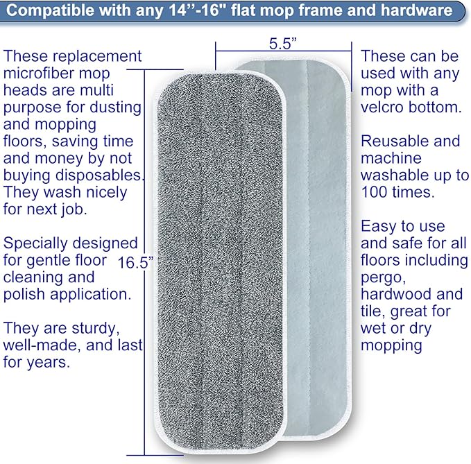 Microfiber Replacement Mop Pads 16.5''x5.5'' Compatible - Image 2