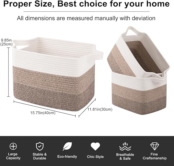 OIAHOMY Woven Storage Basket, Cotton Rope Baskets - Image 4