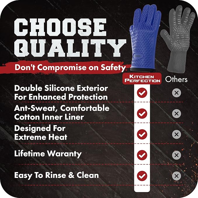 KITCHEN PERFECTION S Silicone Smoker Oven Gloves -Extreme Heat Resistant BBQ - Image 9