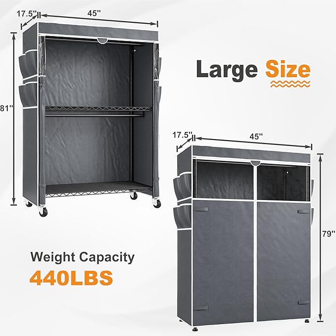 Raybee Clothes Rack with Cover, Portable with Wheels and Adjustable Feets - Image 4