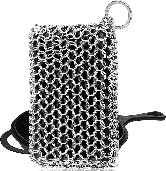 Herda Chain Mail Cast Iron Cleaner Scrubber, 316 Chainmail Pan Scrubber Metal - Image 8
