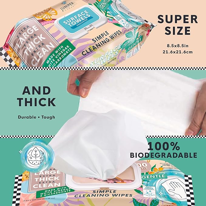 3 Packs Surface Cleaning Wipes Bleach Free, Thick & Large Dispose, All-Purpose - Image 3