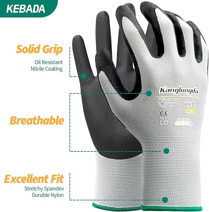 3-Paris XL Work Gloves for Men and Women, Nitrile Coated Safety Protective - Image 2