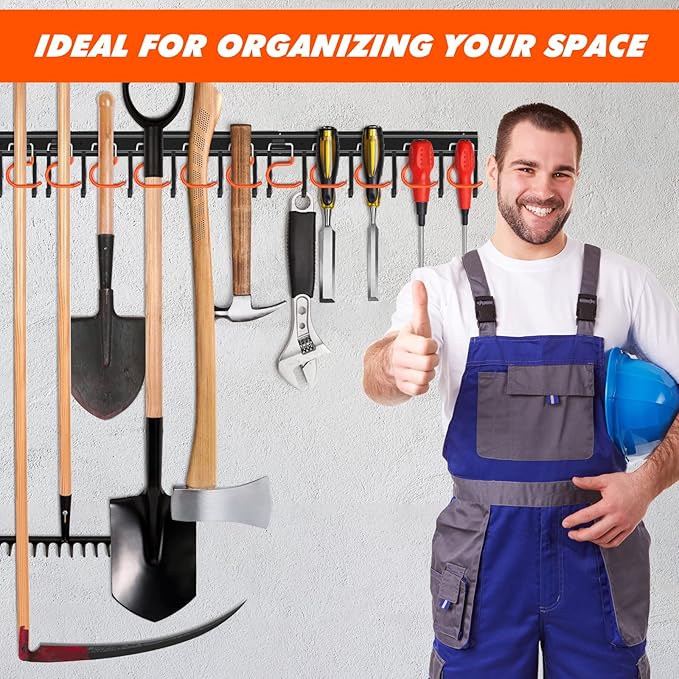 34'' All Metal Garden Tool Organizer Wall Mount Garage Organizers and Storage - Image 7