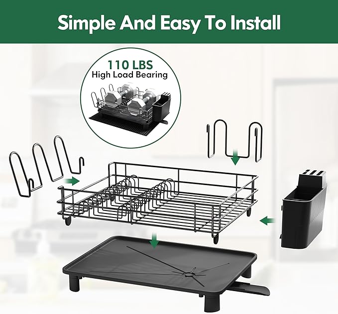 JASIWAY Stainless Steel Black Dish Drainers Drying Rack - Image 7