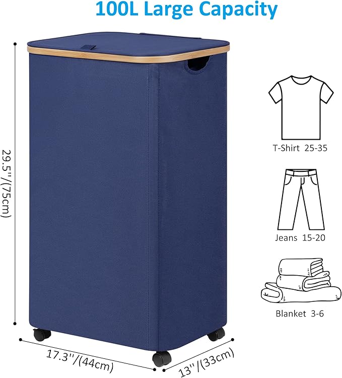 efluky Laundry Basket with Wheels, Tall Rolling Laundry Hamper with Lid and - Image 6