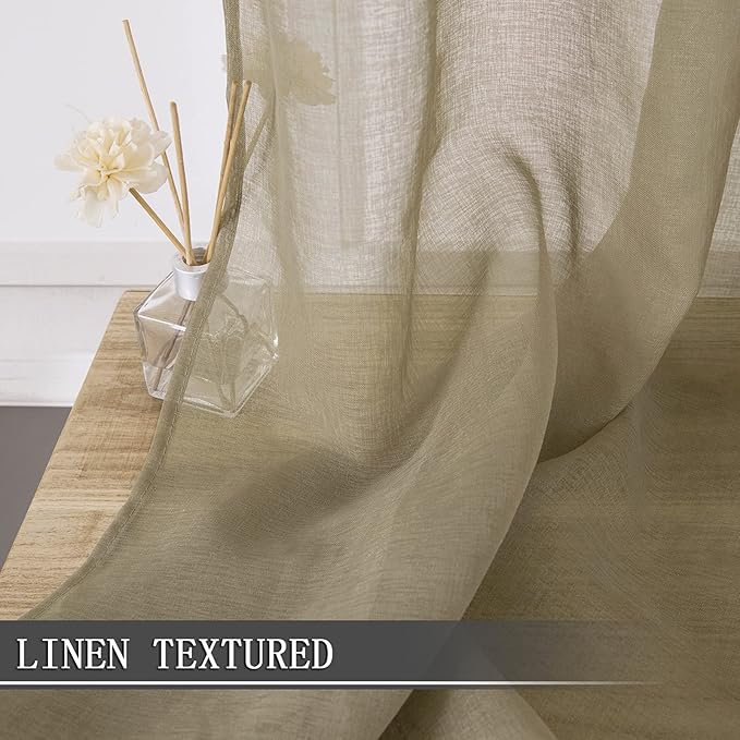 Tollpiz Short Sheer Curtains Living Room Linen Textured Curtain Sheers Light - Image 2