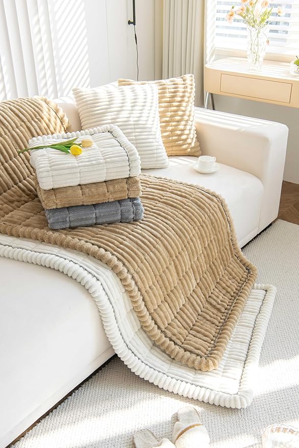 OTOB Couch Covers for 3 Cushion Sofa Pet Friendly, Plush Fuzzy Non Slip Sofa - Image 8