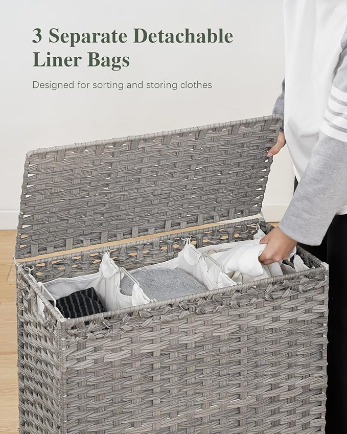 Laundry Hamper with Lid 132 L, Clothes Hamper with Lid, Handwoven Rattan - Image 3
