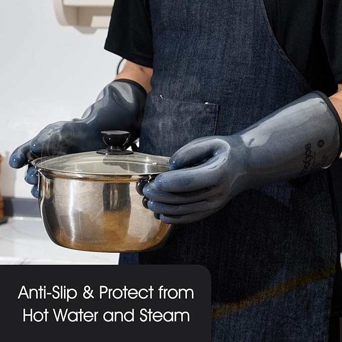 COOLJOB Heat Resistant Oven Gloves, Waterproof Liquid Silicone BBQ Grilling - Image 5