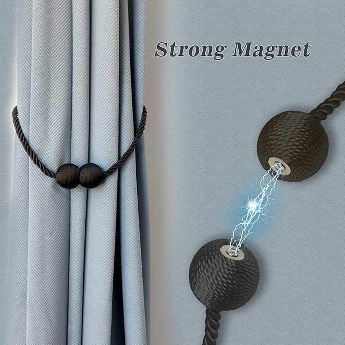 Hion Magnetic Curtain Tiebacks Black 2pcs, Curtain Tiebacks Buckles Holdbacks - Image 3