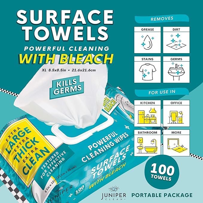 Single Surface Wipes with Bleach, Thick & Large Dispose, All-Purpose Cleaner - Image 2