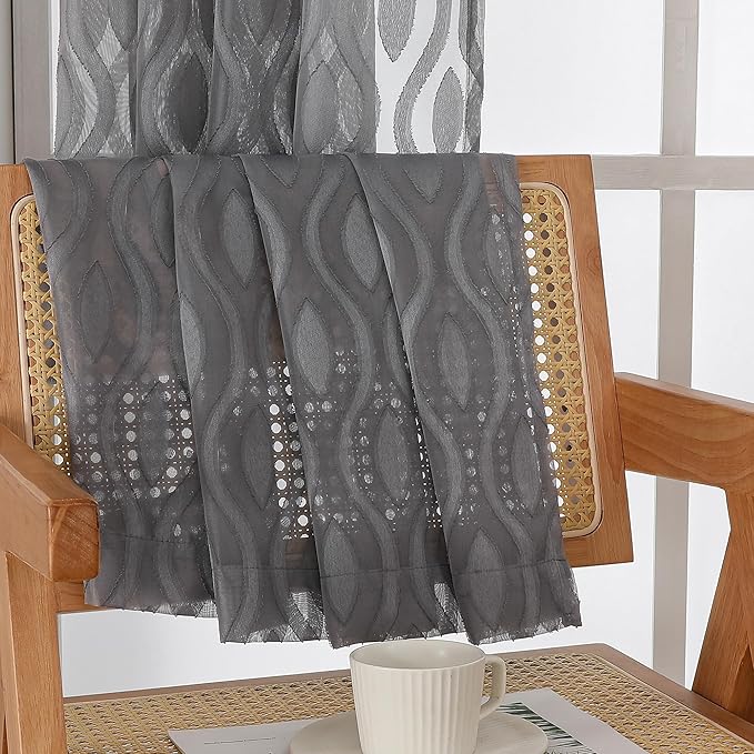 Aiyufeng Grey Sheer Curtains 45 Inch Length 2 Panels Set, Farmhouse Clip - Image 7