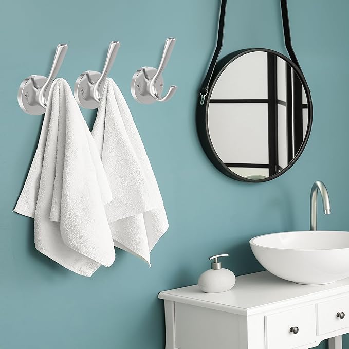 Brushed Nickel Wall Hooks, 4 Pack Heavy Duty Coat Towel Hook Metal Double Hook - Image 2