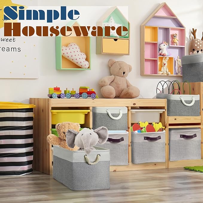 SIMPLE HOUSEWARE Large Fabric Storage Bin, 3 Pack - Image 7