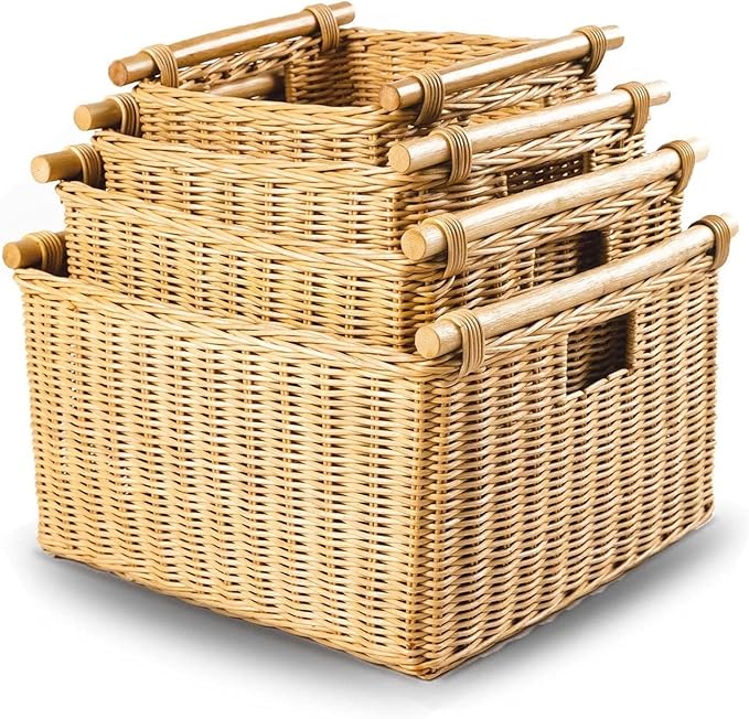 The Basket Lady Deep Pole Handle Wicker Storage Basket, 13.5 in L x 14 in W x 9 - Image 6