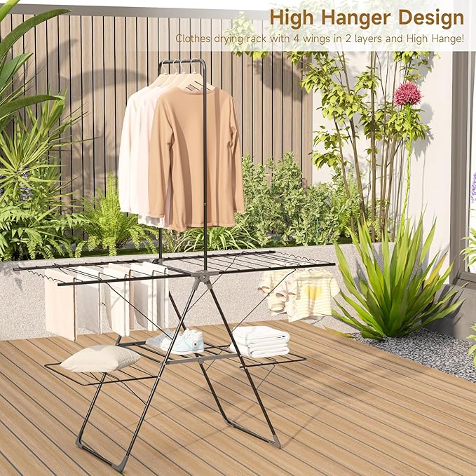 Bigzzia Clothes Drying Rack Foldable, 68.9Inch High Hanger Laundry Drying Rack - Image 5