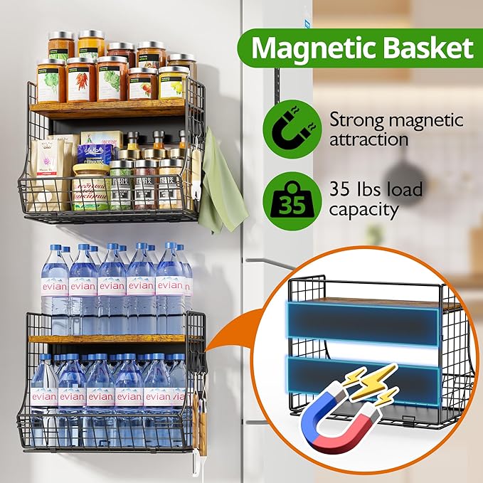 Magnetic Shelf for Fridge with Wood Lid, Fruit Potato and Onion Storage Bins - Image 2