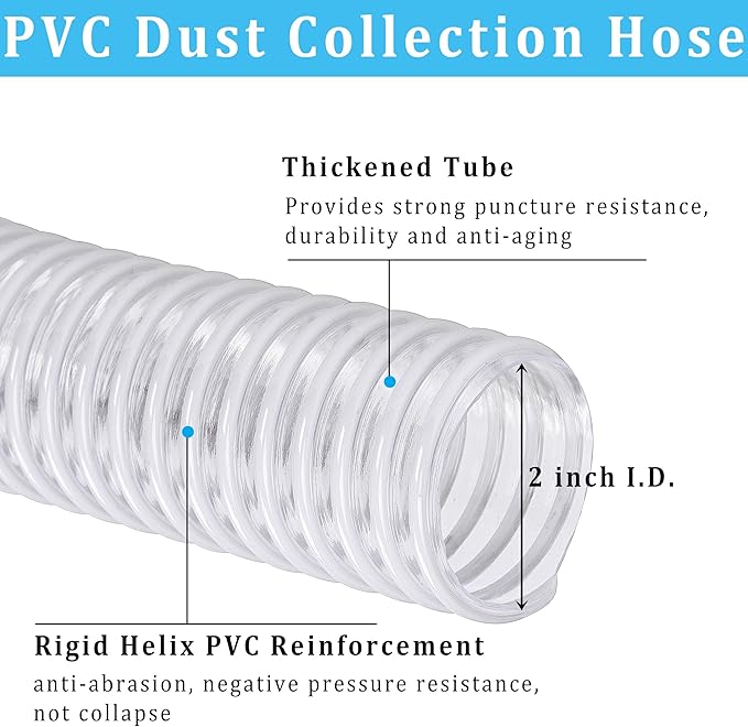 Dust Collection Hose 2 in × 20 ft Heavy Duty Clear Flexible PVC Reinforced - Image 2