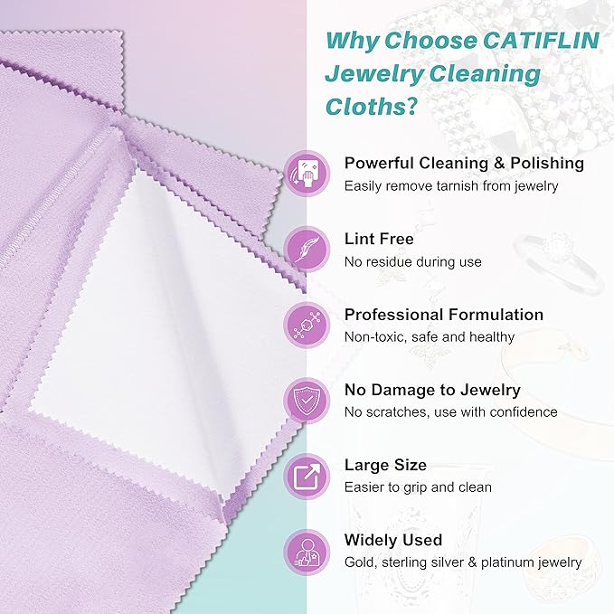 CATIFLIN 3PCS Purple Silver Polishing Cloths, Tarnish Remover, Reusable & Streak - Image 2
