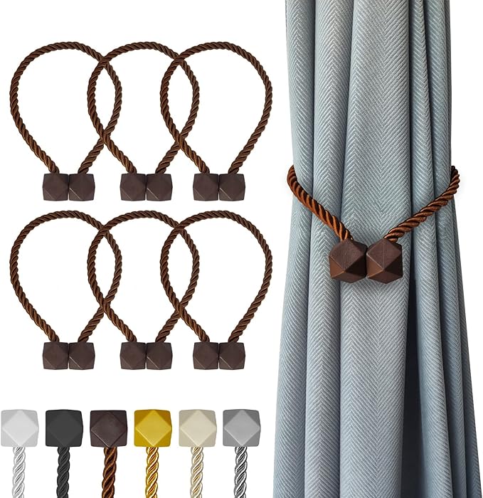 Hion Magnetic Curtain Tiebacks Dark Brown 6 Pack, Curtain Tiebacks Buckles by Hion