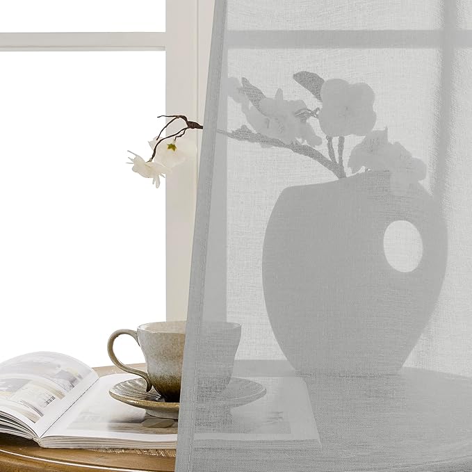 Tollpiz Sheer Door Curtains Closet Linen Textured Curtain Sheers Doorway Light - Image 9