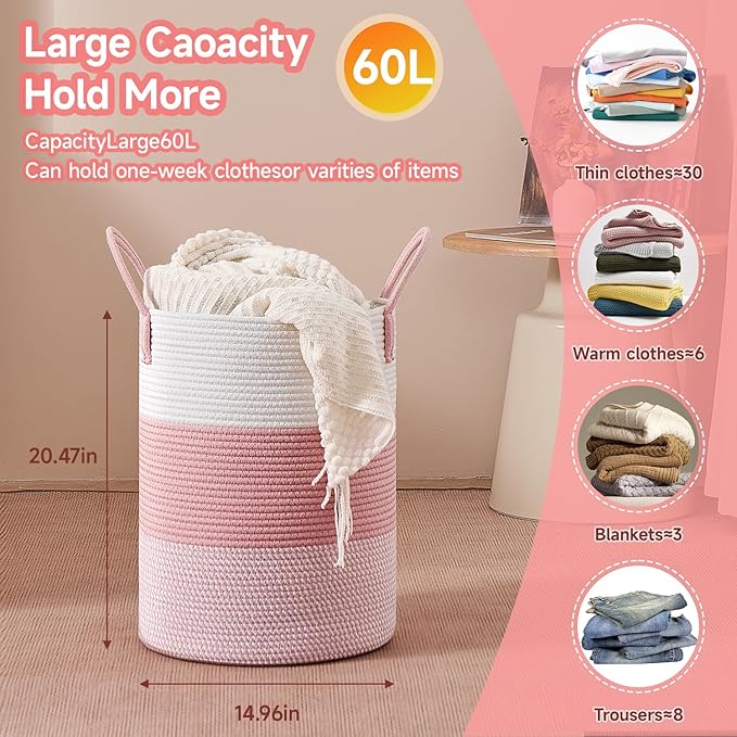CLHMILY&Z 60L Laundry Basket Round Storage Rope Basket - Image 4