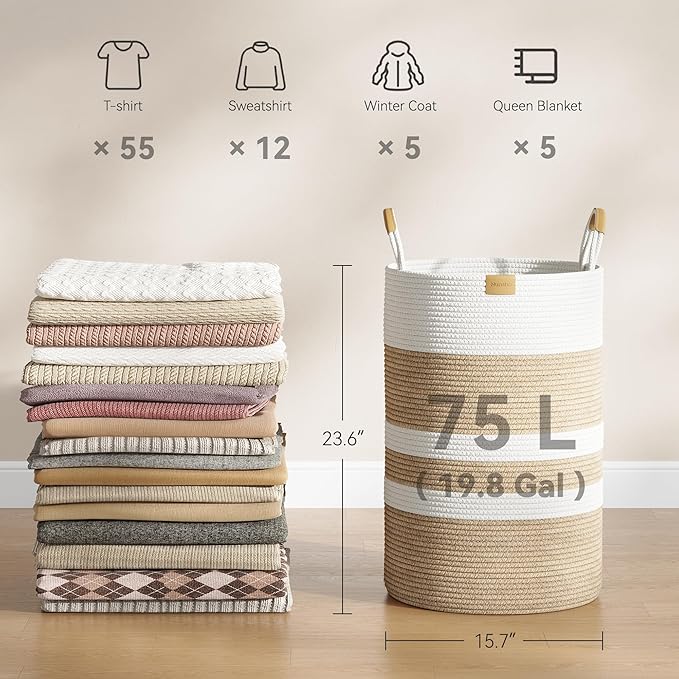 75L Striped Laundry Hamper - Image 4