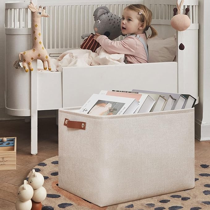 DULLEMELO Storage Baskets Large 16"x12"x12" Tall Rectangular Baskets Fabric - Image 4