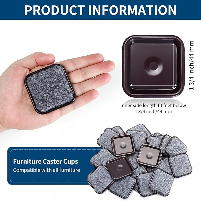Ezprotekt 1 3/4" Square Reusable Felt Furniture Caster Cups - Image 2