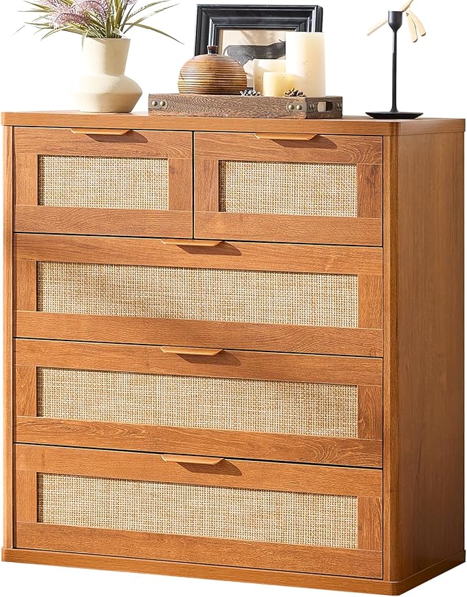 LEYAOYAO Rattan Dresser for Bedroom, 33.5" Tall Chest of Drawers, Modern 5 by LEYAOYAO-Findtheshiningpointofyourideallife%EF%BC%81