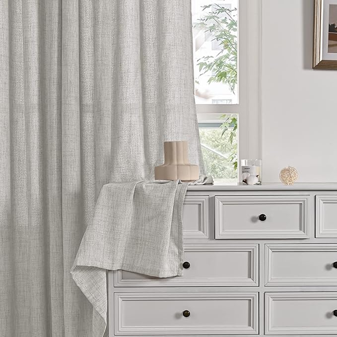 YoungsTex Light Grey Linen Semi Sheer Curtains 84 Inch Length - Image 8