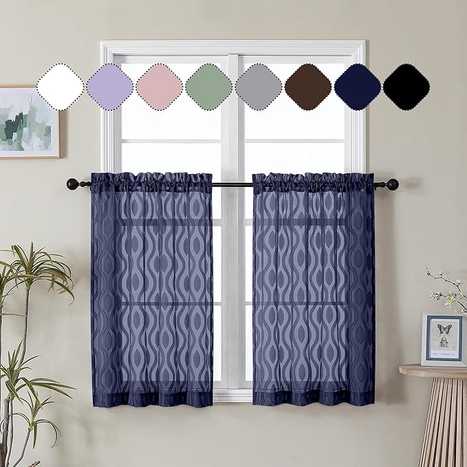 Aiyufeng Navy Blue Sheer Curtains Tiers 36 Inch Length, Light Filtering Soft by Aiyufeng