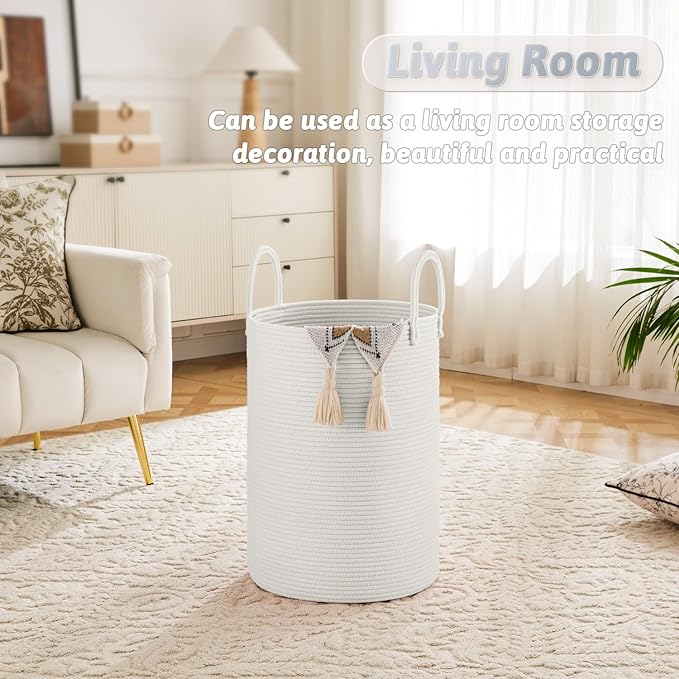 Laundry Basket, Woven Cotton Rope Laundry Hamper, 60L - Image 2
