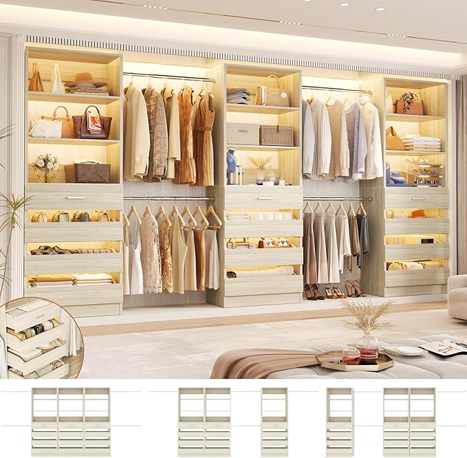 Aheaplus Closet System with 12 Drawers, 8.5-11.5Ft Wood Closet Organizer System - Image 3