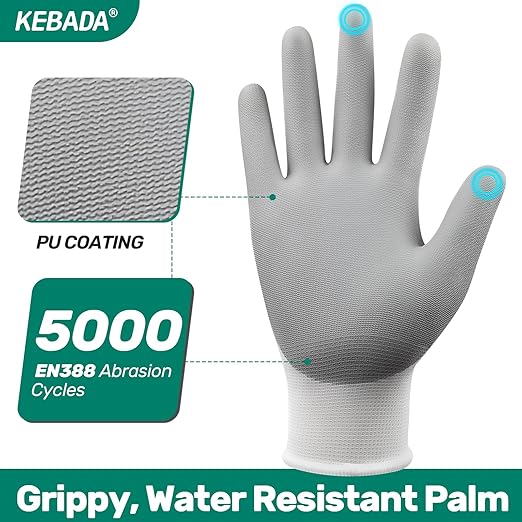 Kebada W1 Work Gloves for Men and Women, 12 Pairs Touchscreen Safety Gloves - Image 2