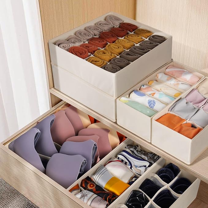 6 Pack Sock Underwear Drawer Organizer Dividers, 58 Cell Foldable Fabric - Image 6