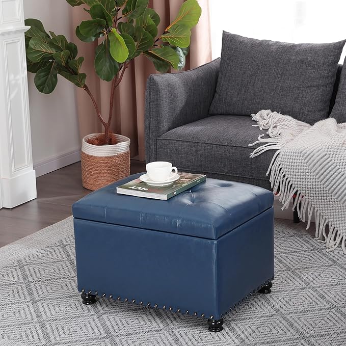 Joveco Faux Leather Storage Ottoman Bench Rectangle 24 Inch Foot Rest Ottomans - Image 8