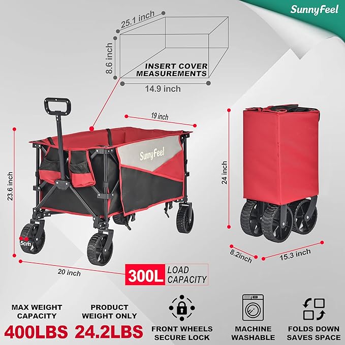 SunnyFeel Heavy Duty Collapsible Outdoor Utility Wagon Cart 400LB Capacity - Image 3