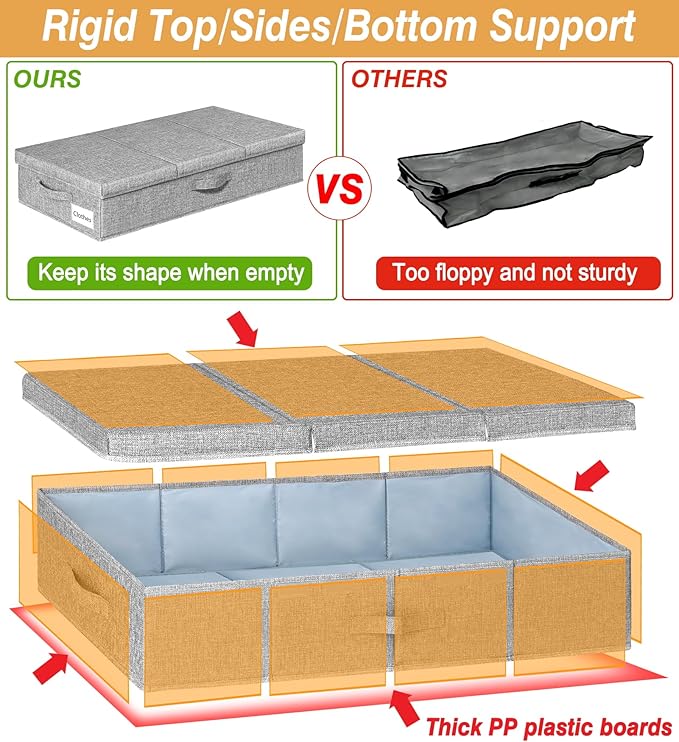 punemi Under Bed Storage Containers, Long Flat Firm Sides Underbed Organization - Image 3