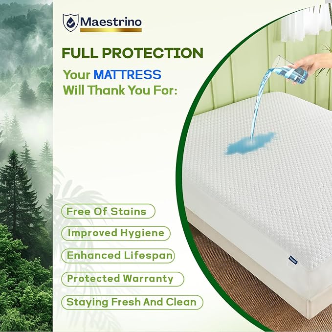 Premium Tencel Full Size Mattress Protector Cover in White, Natural and Skin - Image 3