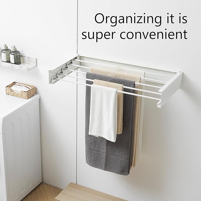 Clothes Drying Rack, Laundry Hanging Rack Collapsible, Wall Mounted Drying Rack - Image 4