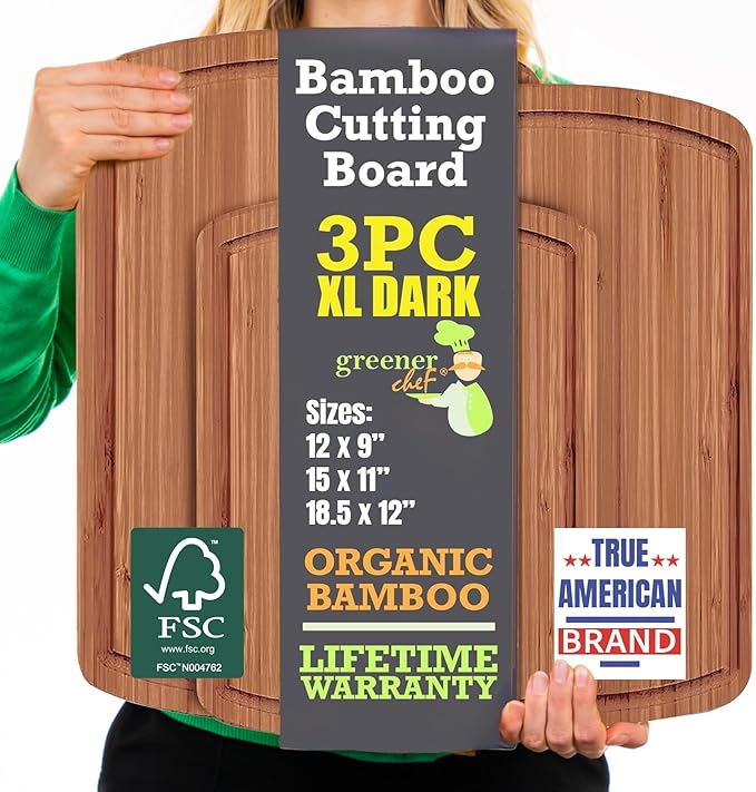 Bamboo Wooden Cutting Board Set of 3 by GreenerChef