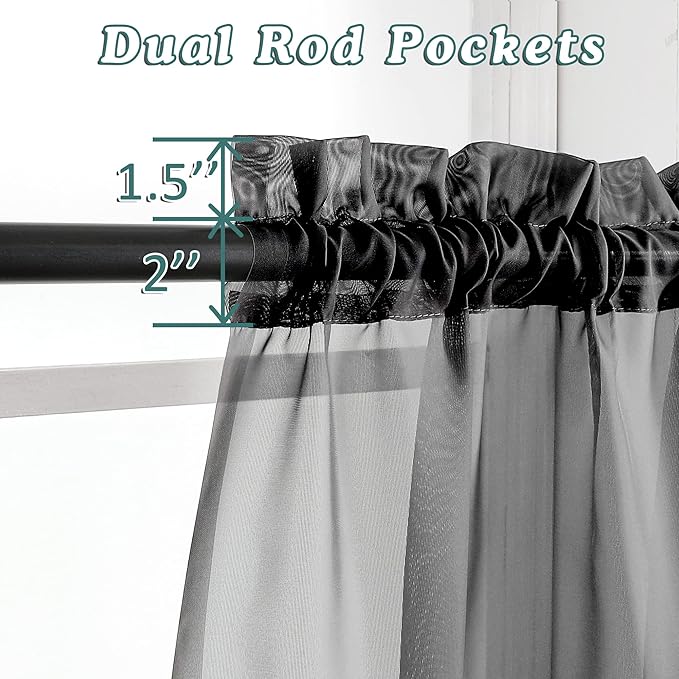 Chyhomenyc Extra Long Black Sheer Curtains 144 inch 2 Panels Set, Translucent - Image 3