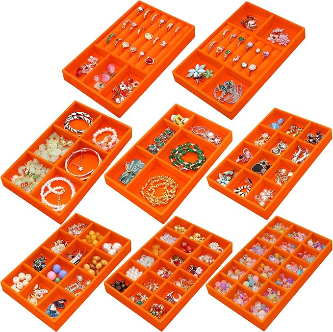 Jewelry Organizer Tray Stackable Velvet Jewelry Trays Drawer Inserts Earring by 7COLORSKY