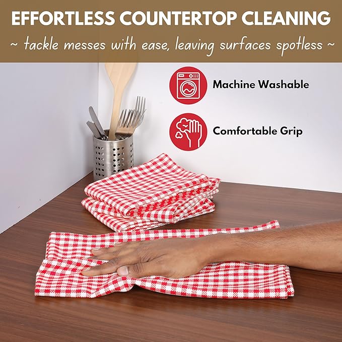 Native Fab 12 Pack Gingham Check Kitchen Towels 16"x26" - Image 5