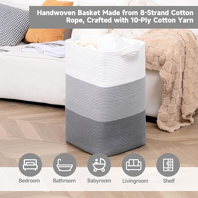 CLHMILY&Z 95L Laundry Basket Rectangular Grey Rope - Image 3