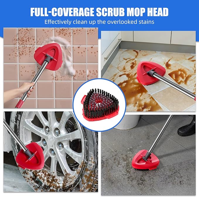 2 Pcs Full-Coverage Spin Mop Scrub Brush Heads and 1 Mop Base Part Replacement - Image 7