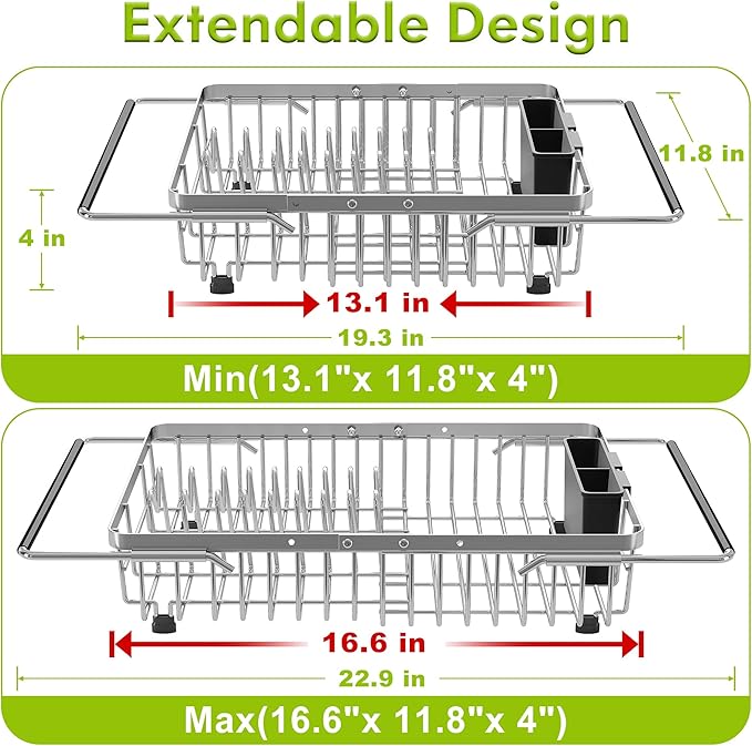 JASIWAY Dish Drying Rack in Sink, Expandable Stainless Steel Dish Drainer - Image 2