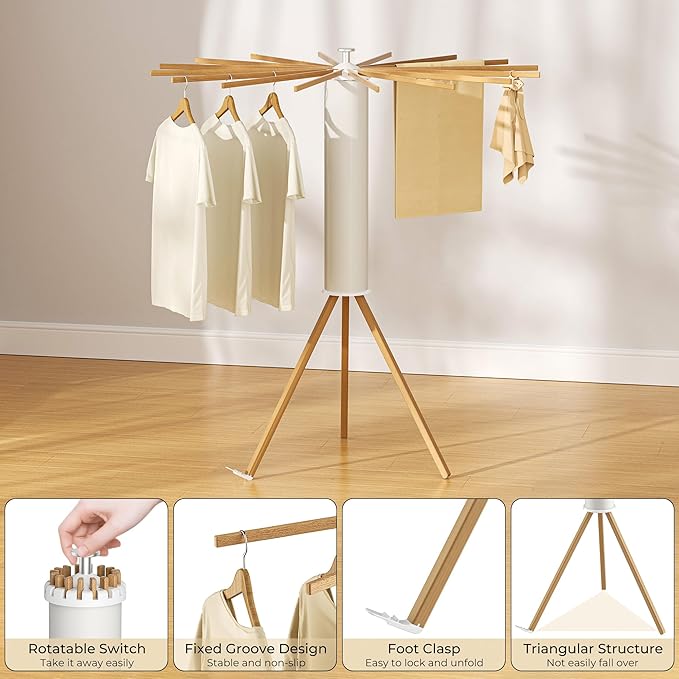 Tripod Clothes Drying Rack, Garment Rack Portable and Foldable Space Saving - Image 4